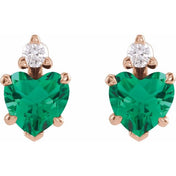 14K Rose Lab-Grown Emerald & .06 Natural Diamond Stud Earrings