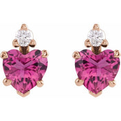 14K Rose Natural Pink Tourmaline & .06 Natural Diamond Stud Earrings