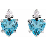 Platinum Natural London Blue Topaz & .06 Natural Diamond Stud Earrings