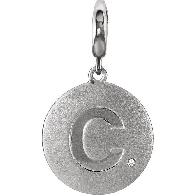 Sterling Silver Initial C Charm with .005 CT Natural Diamond - 85544:60002:P