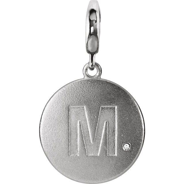 Sterling Silver .005 CT Natural Diamond Initial M Charm - Elegant Personalized Jewelry