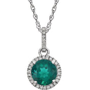 14K White Lab-Grown Emerald & 1/10 CTW Natural Diamond 18" Necklace