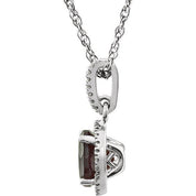 14K White Natural Mozambique Garnet & 1/10 CTW Natural Diamond 18" Necklace