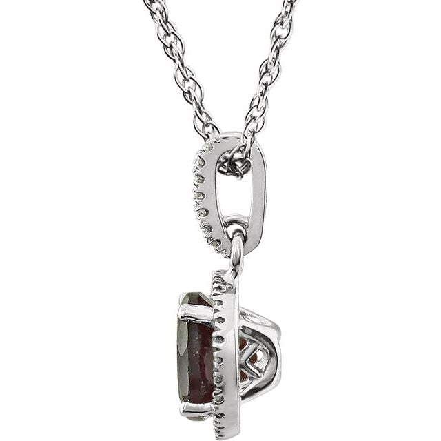 14K White Natural Mozambique Garnet & 1/10 CTW Natural Diamond 18" Necklace