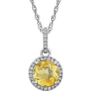 14K White Natural Citrine & 1/10 CTW Natural Diamond 18" Necklace