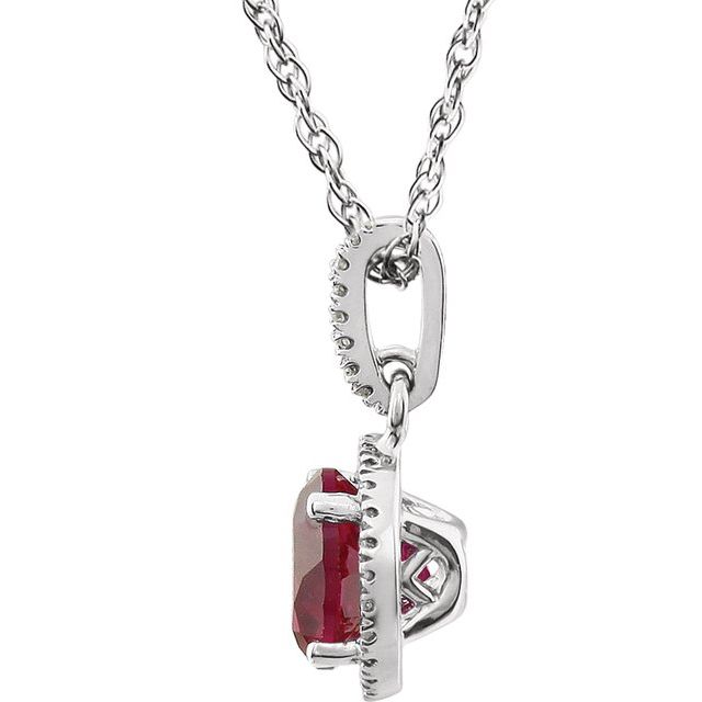 14K White Lab-Grown Ruby & 1/10 CTW Natural Diamond 18" Necklace