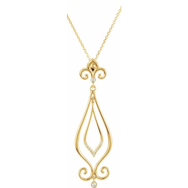 14K Yellow .08 CTW Natural Diamond Fleur-de-Lis 18" Necklace