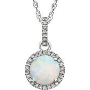 14K White Lab-Grown Opal & 1/10 CTW Natural Diamond 18" Necklace