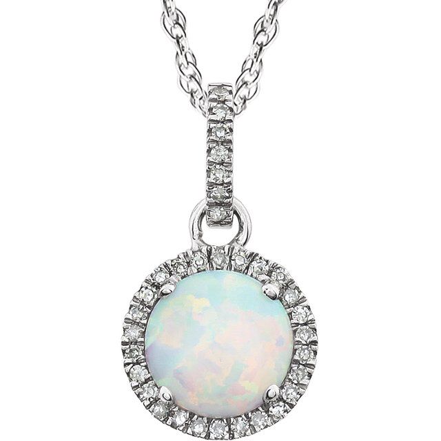 14K White Lab-Grown Opal & 1/10 CTW Natural Diamond 18" Necklace