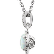 14K White Lab-Grown Opal & 1/10 CTW Natural Diamond 18" Necklace