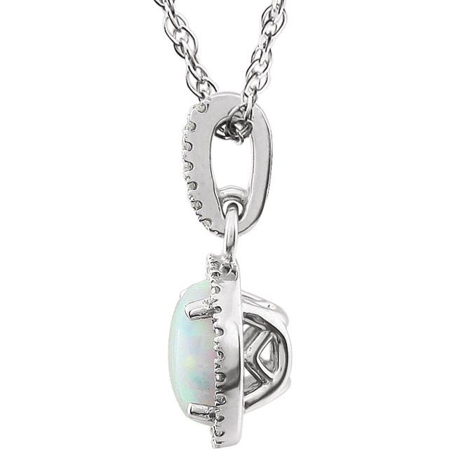 14K White Lab-Grown Opal & 1/10 CTW Natural Diamond 18" Necklace