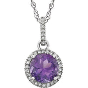 14K White Natural Amethyst & 1/10 CTW Natural Diamond 18" Necklace