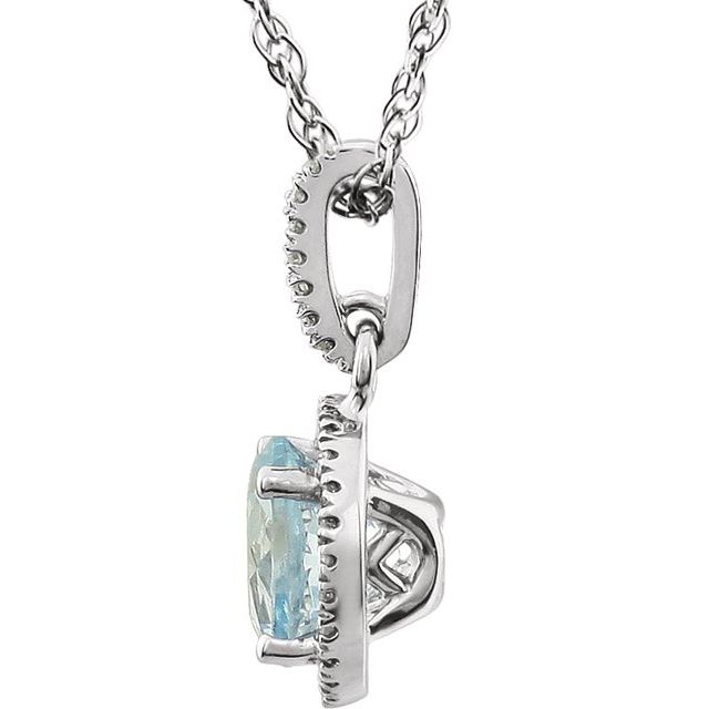 14K White Natural Sky Blue Topaz & 1/10 CTW Natural Diamond 18" Necklace