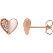 14K Rose 1/10 Natural Diamond & Pink Enamel Heart Earrings
