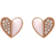 14K Rose 1/10 Natural Diamond & Pink Enamel Heart Earrings