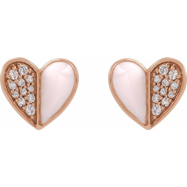 14K Rose 1/10 Natural Diamond & Pink Enamel Heart Earrings