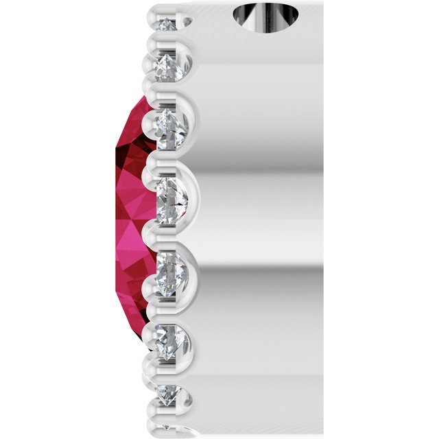 Sterling Silver Lab-Grown Ruby & 1/8 CT Natural Diamond Halo-Style Pendant
