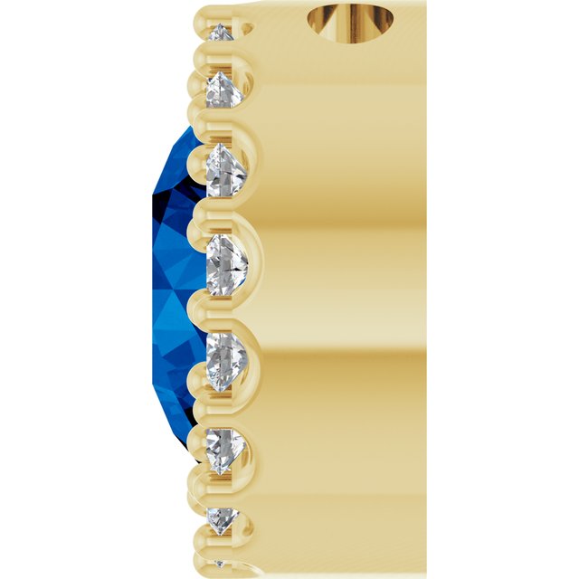 14K Yellow Natural Blue Sapphire & 1/8 CT Natural Diamond Halo-Style Pendant