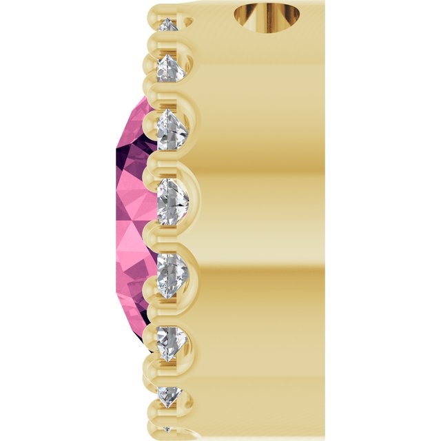 14K Yellow Natural Pink Tourmaline & 1/8 CT Natural Diamond Halo-Style Pendant