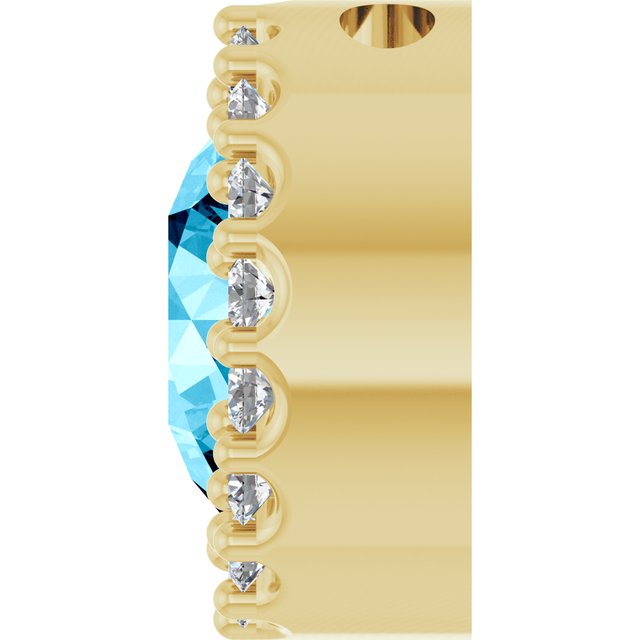 14K Yellow Natural Aquamarine & 1/8 CT Natural Diamond Halo-Style Pendant
