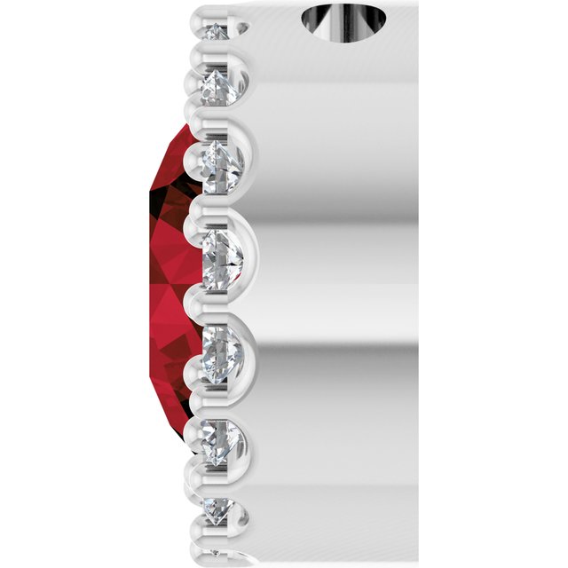 Sterling Silver Natural Mozambique Garnet & 1/8 CT Natural Diamond Halo-Style Pendant