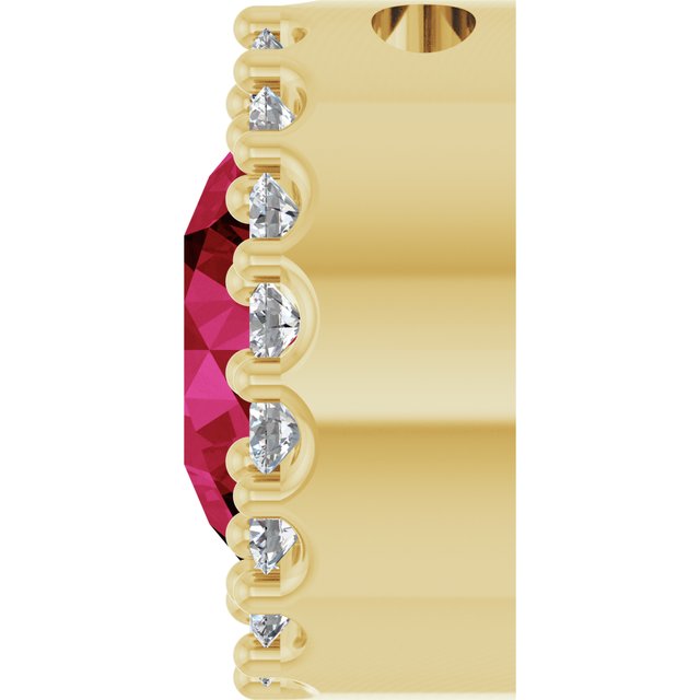 14K Yellow Lab-Grown Ruby & 1/8 CT Natural Diamond Halo-Style Pendant