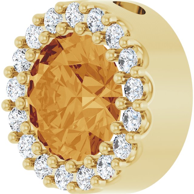 14K Yellow Natural Citrine & 1/8 CT Natural Diamond Halo-Style Pendant