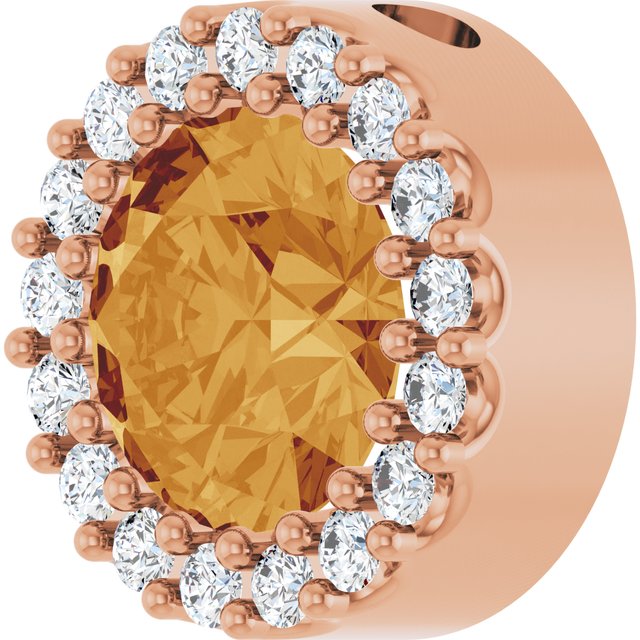14K Rose Natural Citrine & 1/8 CT Natural Diamond Halo-Style Pendant