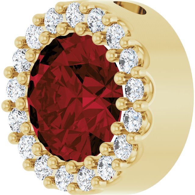 14K Yellow Natural Mozambique Garnet & 1/10 CT Natural Diamond Halo-Style Pendant
