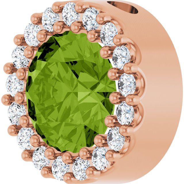14K Rose Natural Peridot & 1/8 CT Natural Diamond Halo-Style Pendant