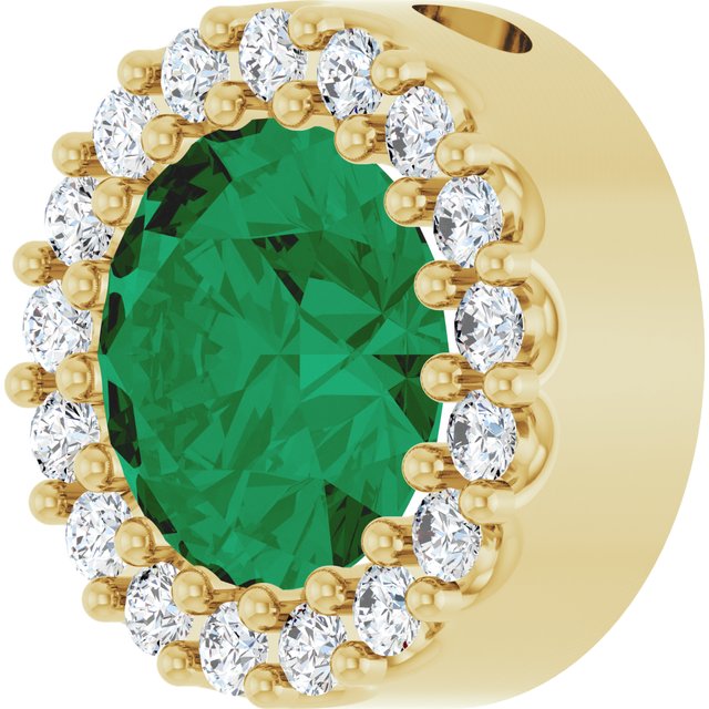 14K Yellow Lab-Grown Emerald & 1/8 CT Natural Diamond Halo-Style Pendant