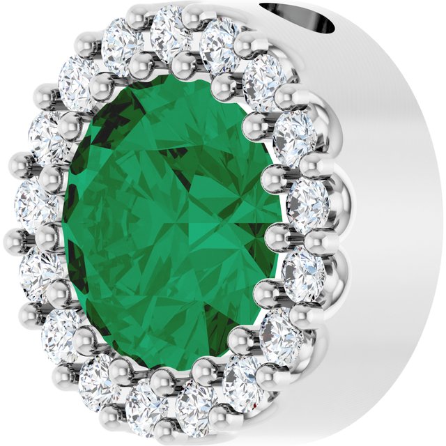 14K White Lab-Grown Emerald & 1/8 CT Natural Diamond Halo-Style Pendant