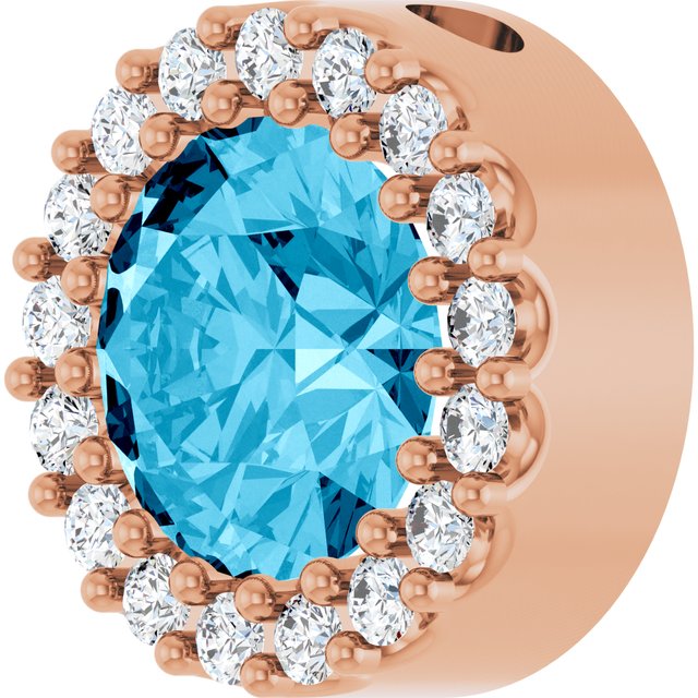 14K Rose Natural Aquamarine & 1/8 CTW Natural Diamond Halo-Style Pendant