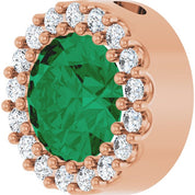 14K Rose Natural Emerald & 1/8 CT Natural Diamond Halo-Style Pendant