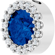 Platinum Natural Blue Sapphire & 1/8 CT Natural Diamond Halo-Style Pendant