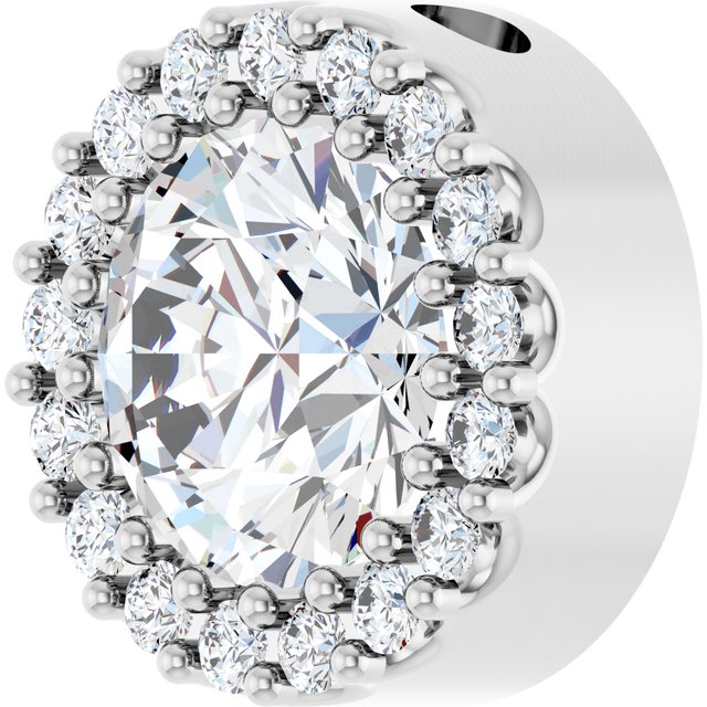14K White Natural White Sapphire & 1/8 CT Natural Diamond Halo-Style Pendant