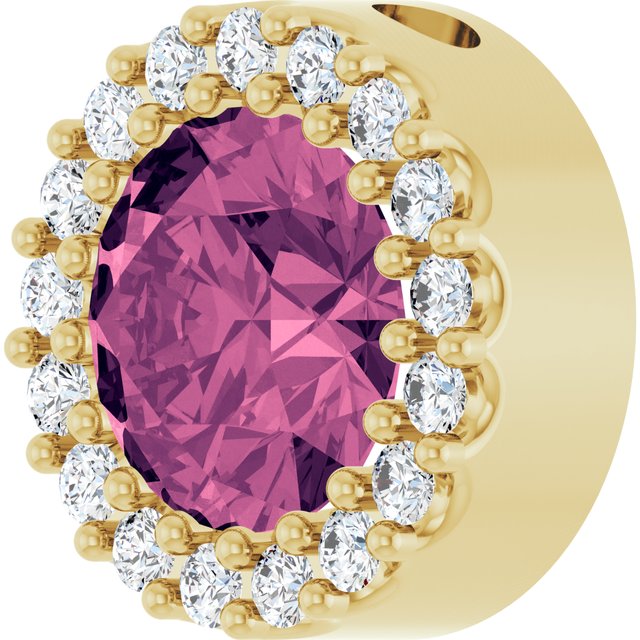 14K Yellow Natural Pink Tourmaline & 1/8 CT Natural Diamond Halo-Style Pendant
