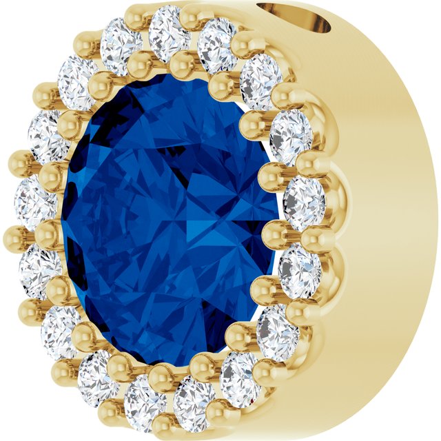 14K Yellow Natural Blue Sapphire & 1/8 CT Natural Diamond Halo-Style Pendant