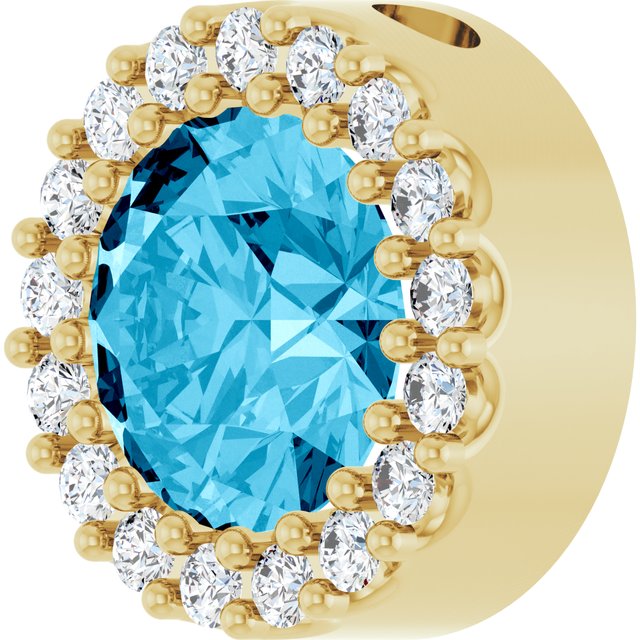 14K Yellow Natural Aquamarine & 1/8 CT Natural Diamond Halo-Style Pendant