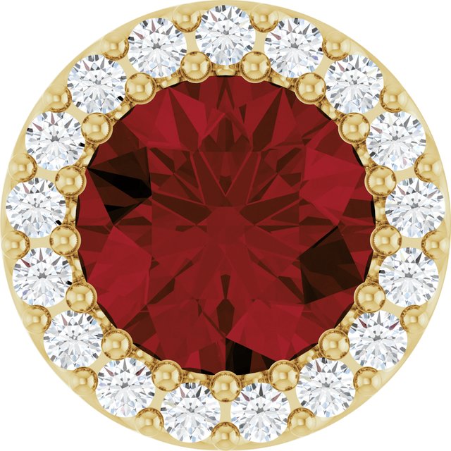 14K Yellow Natural Mozambique Garnet & 1/10 CT Natural Diamond Halo-Style Pendant