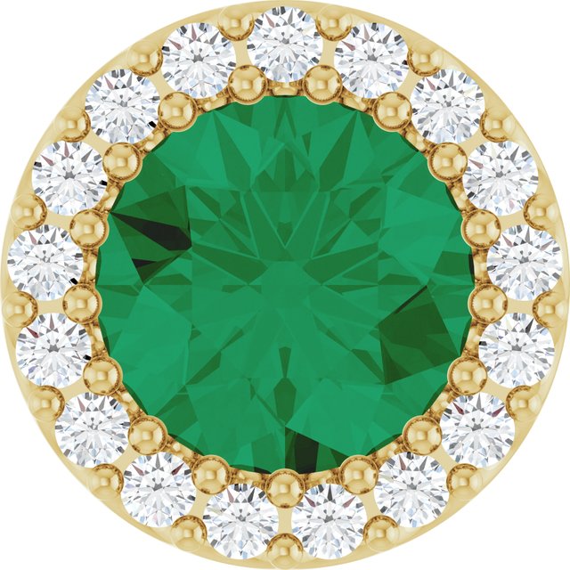 14K Yellow Lab-Grown Emerald & 1/8 CT Natural Diamond Halo-Style Pendant
