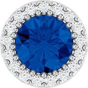 Sterling Silver Natural Blue Sapphire & 1/8 CT Natural Diamond Halo-Style Pendant