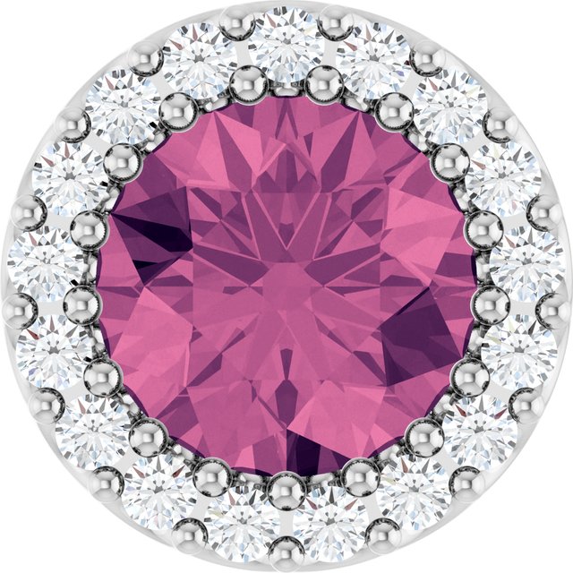 Sterling Silver Natural Pink Tourmaline & 1/8 CT Natural Diamond Halo-Style Pendant