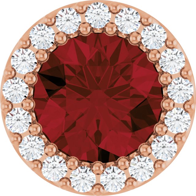 14K Rose Natural Mozambique Garnet & 1/8 CT Natural Diamond Halo-Style Pendant