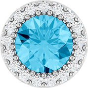 14K White Natural Aquamarine & 1/8 CT Natural Diamond Halo-Style Pendant
