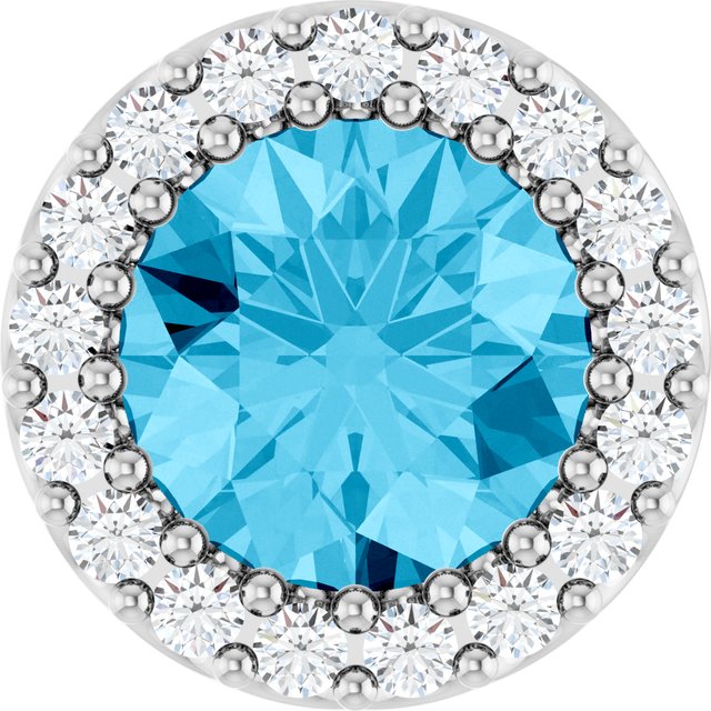 14K White Natural Aquamarine & 1/8 CT Natural Diamond Halo-Style Pendant