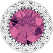 14K White Natural Pink Tourmaline & 1/8 CT Natural Diamond Halo-Style Pendant