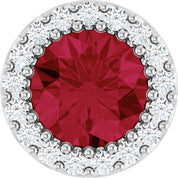 Sterling Silver Lab-Grown Ruby & 1/8 CT Natural Diamond Halo-Style Pendant