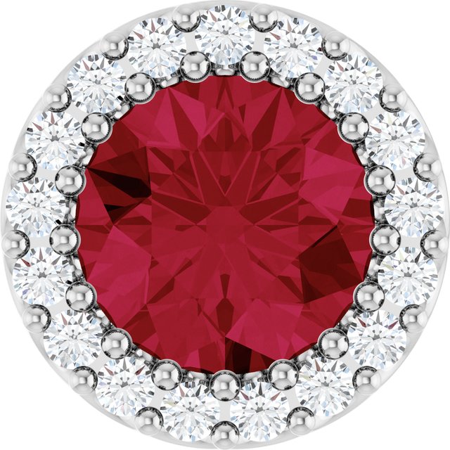 Sterling Silver Lab-Grown Ruby & 1/8 CT Natural Diamond Halo-Style Pendant