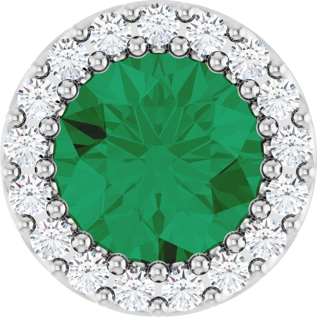 14K White Lab-Grown Emerald & 1/8 CT Natural Diamond Halo-Style Pendant